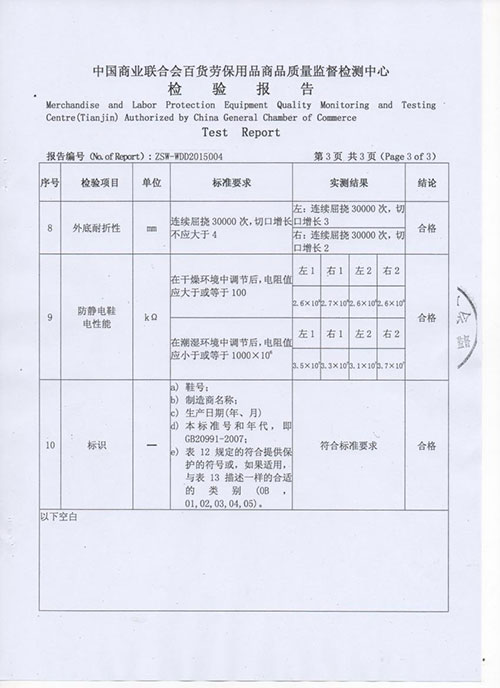 防静电鞋检测报告